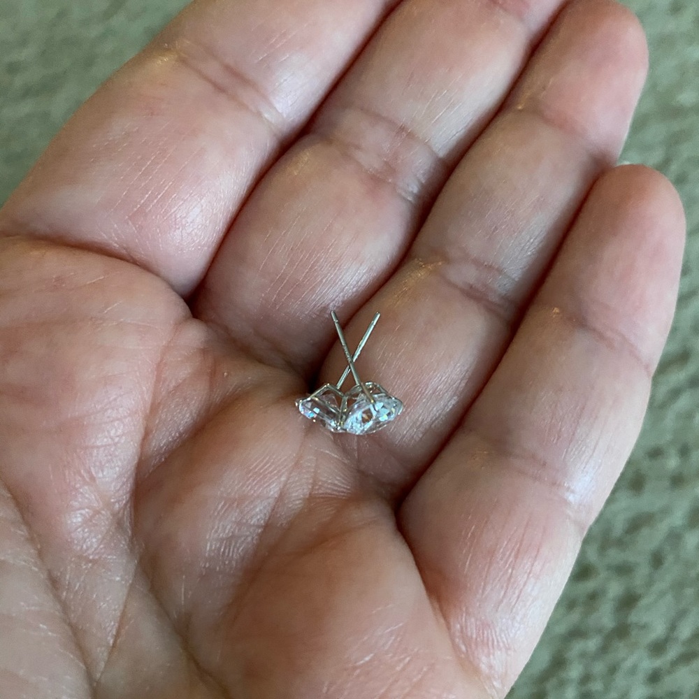14K WHITE GOLD ROUND SIMULATED DIAMOND EARRINGS - Picture 4 of 8